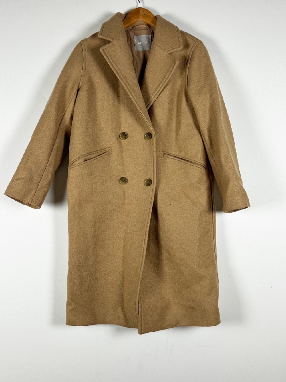 Everlane Women's Italian Re-Wool Cotton Blend Double Breasted Coat Jacket Camel